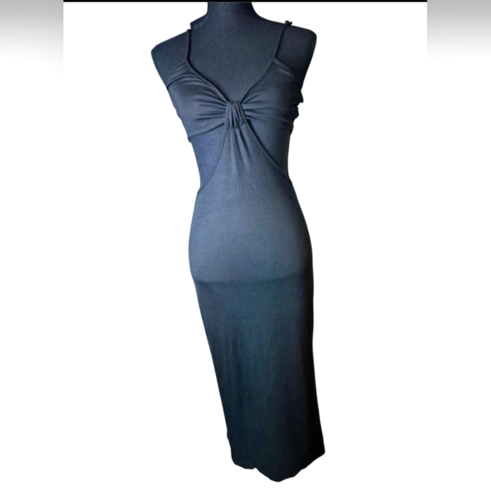 No Comment Black Ribbed Cutout Maxi Dress NWT - Size Large